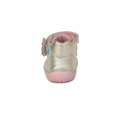 D.D.Step Kislány ezüst szürke rózsaszín Tépőzárral szabályozható, kívül-belül bőr gyerekcipő "Barefoot" bokacipő felhócske és szivecske mintával  S070-822