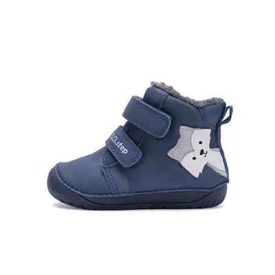 D.D.Step kék Kisfiú téli bélelt vízlepergető Barefoot Zárt cipő Rókával  #W070-52301A