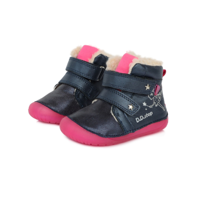 D.D.Step kék pink, két tépőzáras téli bélelt, vízlepergető, Kislány "Barefoot" tündér mintával
